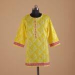 Yellow Printed Cotton Short Kurtha