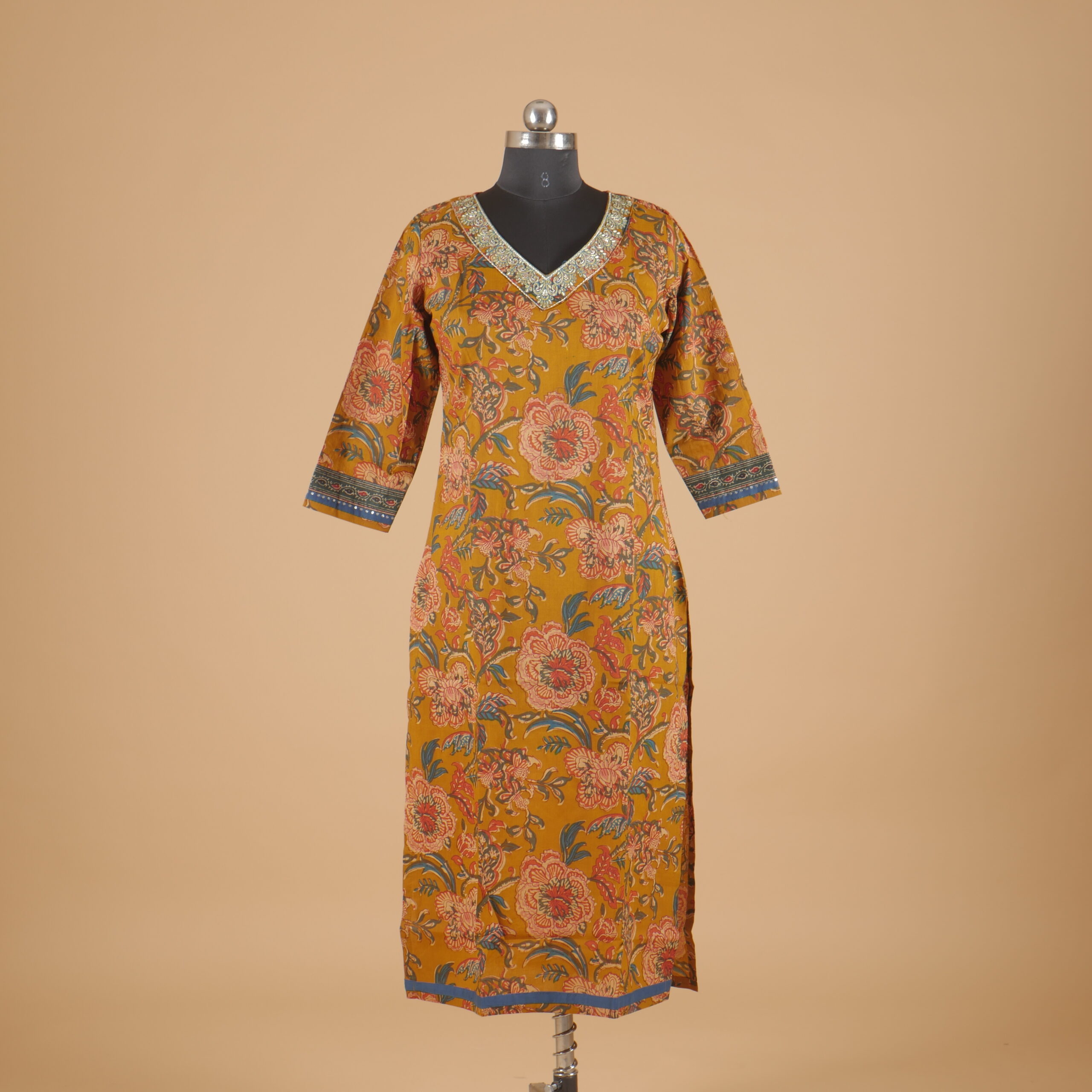 4090453-scaled-1.jpg Ochre Printed Cotton Kurtha - Image 1