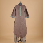 Brown Printed Straight Pants Suit Kurtha (2Pcs)