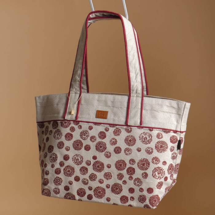 Cream & Red Foral Big Handbag - Image 1
