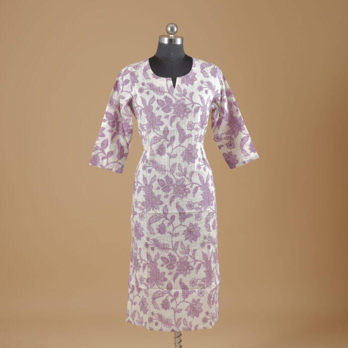 Purple Printed Cotton Kurtha - Image 1