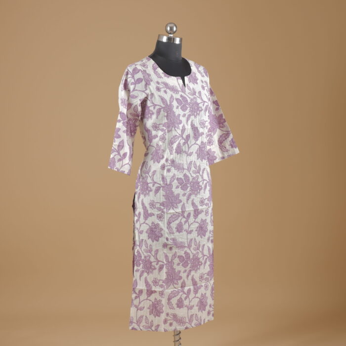 Purple Printed Cotton Kurtha - Image 2