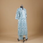 Paled Turquoise Printed Straight Pants Suit Kurtha (2Pcs) - Image 2