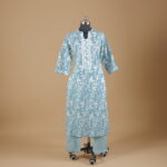 Paled Turquoise Printed Straight Pants Suit Kurtha (2Pcs)