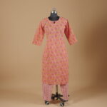 Orange Printed Straight Pants Suit Kurtha (2Pcs)