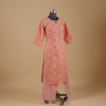 Orange Printed Straight Pants Suit Kurtha (2Pcs) - Image 2