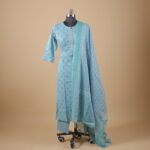 Blue Printed Straight Pants Suit Kurtha (3Pcs)