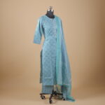 Blue Printed Straight Pants Suit Kurtha (3Pcs) - Image 2