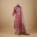 Maroon Printed Straight Pants Suit Kurtha (3Pcs) - Image 2