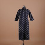 Navy Blue Printed Cotton Kurtha