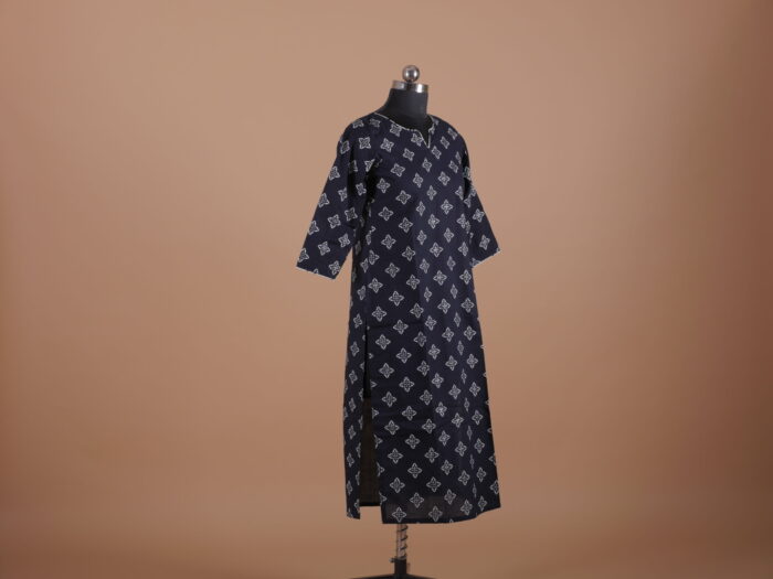 Navy Blue Printed Cotton Kurtha - Image 2