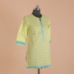 Lime Printed Cotton Short Kurtha - Image 2