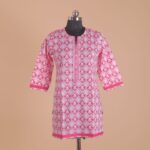 Pink Printed Cotton Short Kurtha