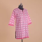 Pink Printed Cotton Short Kurtha - Image 2
