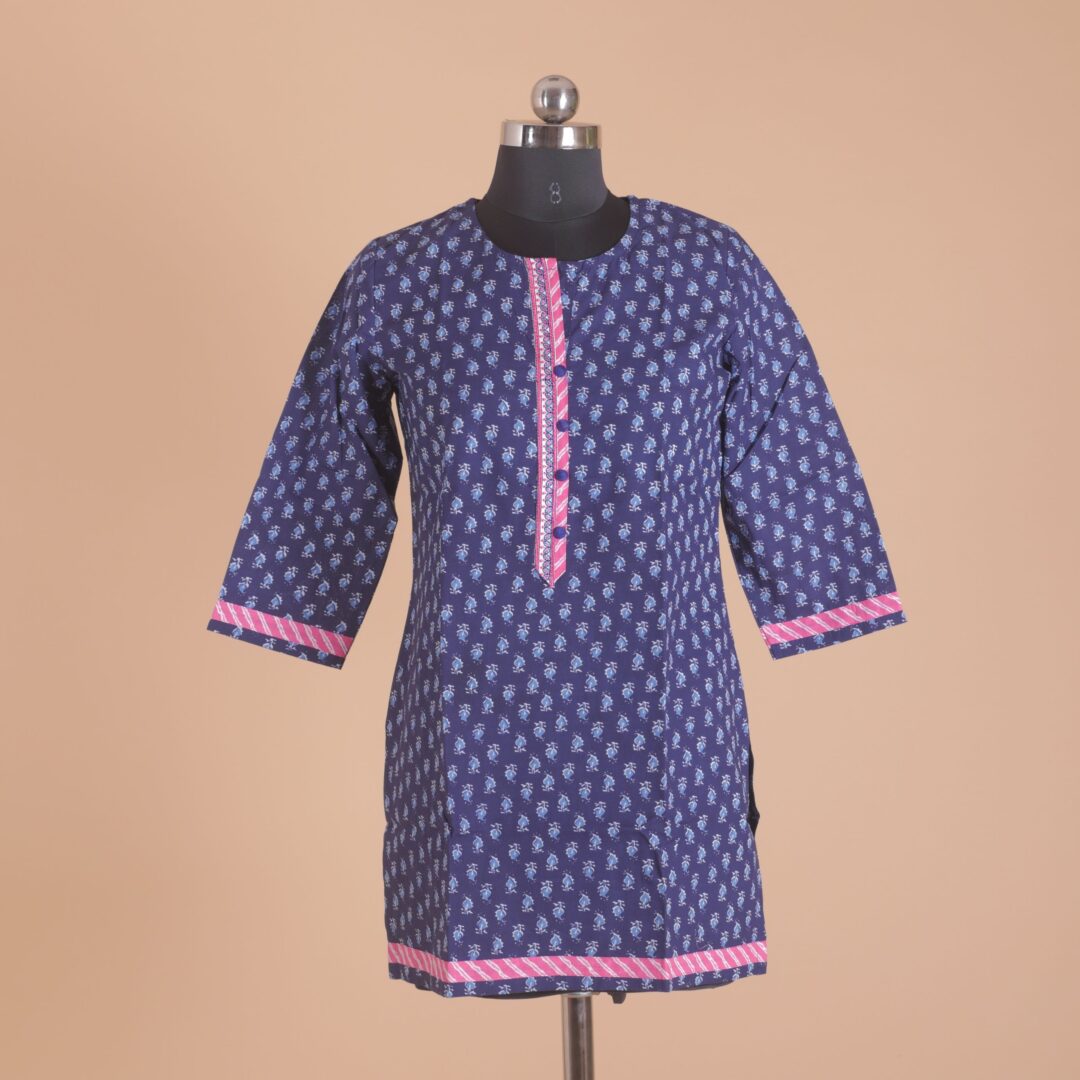 P2410711.jpg Blue Printed Cotton Short Kurtha - Image 1