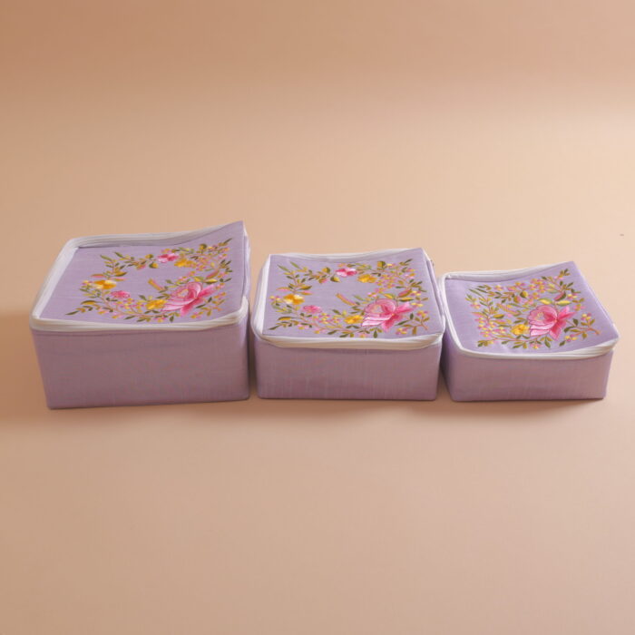 Lavander Embroidered Cloth Box - Image 1