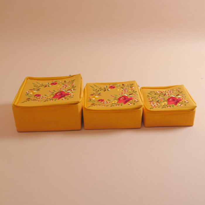 Yellow Embroidered Cloth Box - Image 1