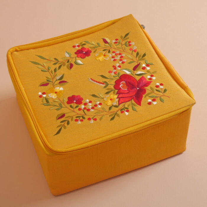 Yellow Embroidered Cloth Box - Image 2