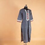 Navy Blue Printed Cotton Kurtha - Image 2