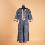 Navy Blue Printed Cotton Kurtha